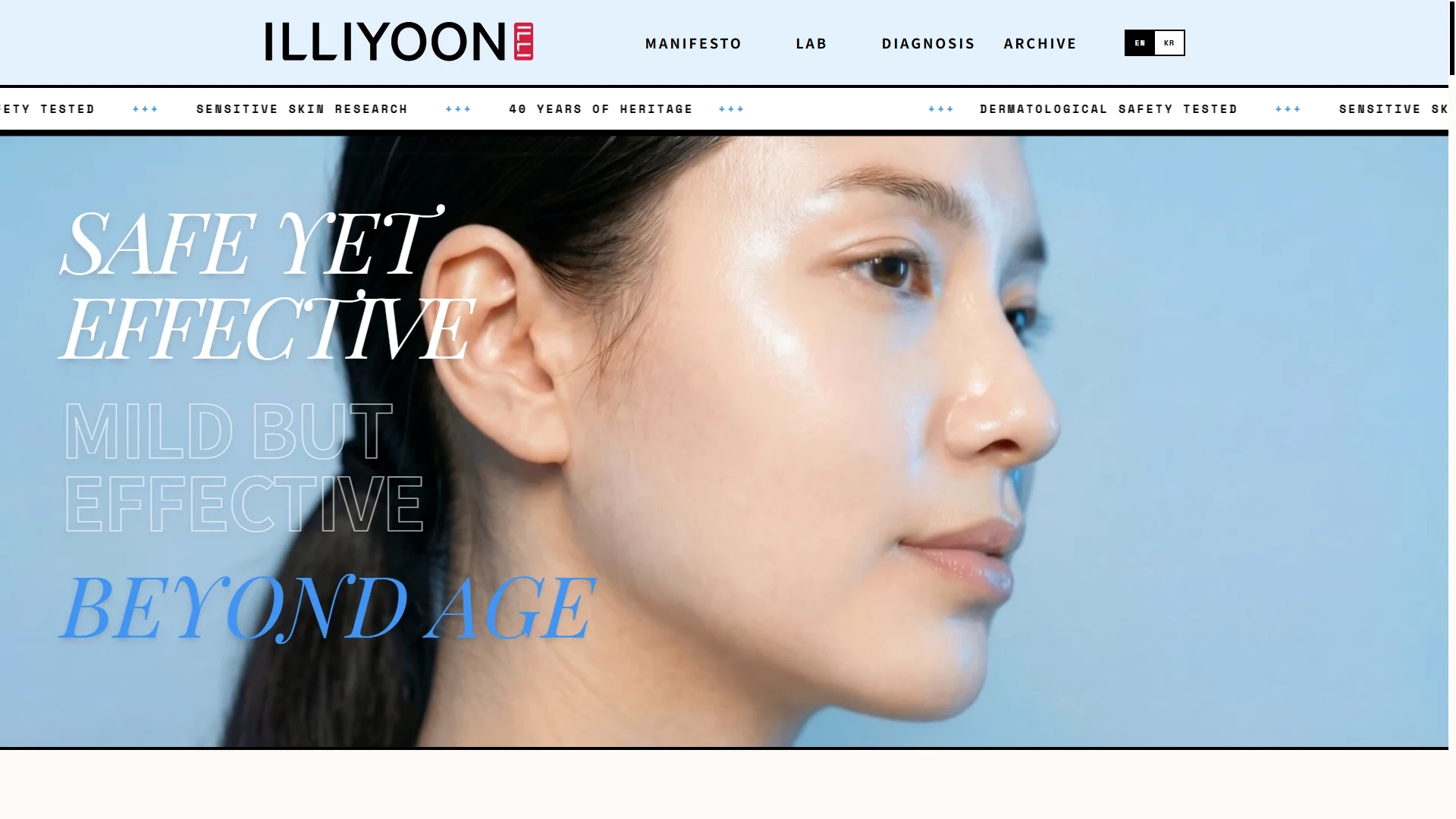 ILLIYOON web project with a pale blue layout and skincare visual